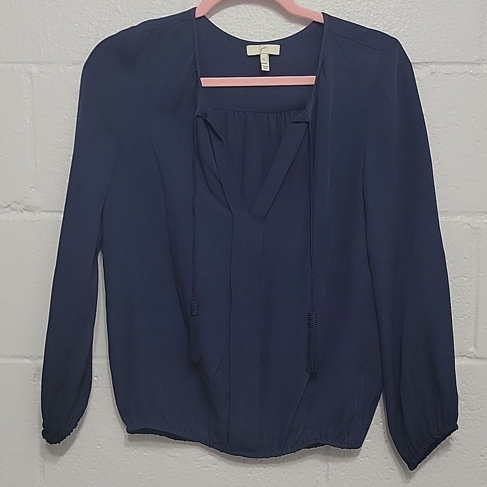 Joie Deep Blue Silk Blouse with Tassel Details - Picture 3 of 14